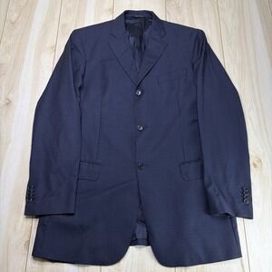 GIANLUCA NAPOLI Windowpane Plaid Wool Blazer Mens 42L Navy Blue